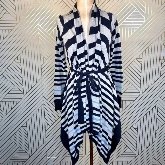 Anthropologie Moth Waterfall Sweater Cardigan Striped Tie Gray Blue Size XS‎ - Picture 1 of 8